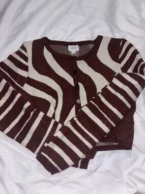 Le Lis Collection Cardigan Size XS Brown Cream Swirl Zebra Striped